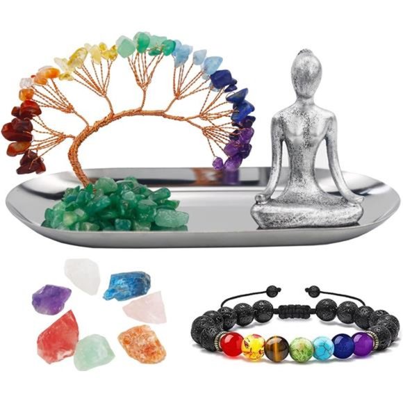 Meditation Accessories,Zen Spiritual Decor, 7 Chakra Crystal Tree Healing Stones - Picture 1 of 7